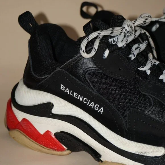 Balenciaga Triple S Mesh/ Leather Black Red White Trainers - Size EU 39 - Picture 13 of 13
